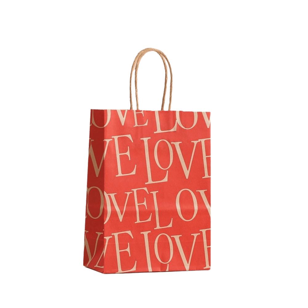 10Pcs Creative Kraft Paper Gift Bags Large Capacity with Handles Love Print Handbag Storage Bag Valentine Day Festival Supplies