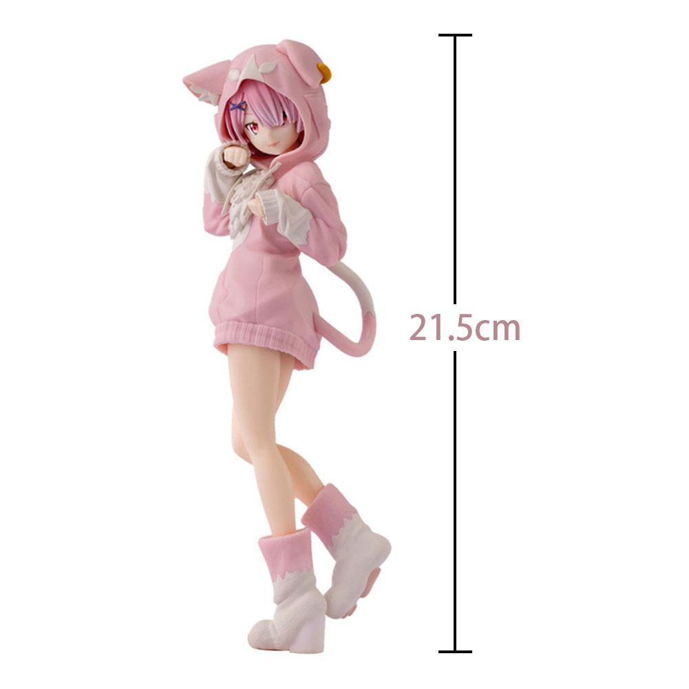 

22CM Anime Remu Rem Ram Cute Standing Pose Cat Ears Dresses Ramu Figurine Home Collection Gifts PVC figure action model Poseable Articulated Scale 22cm