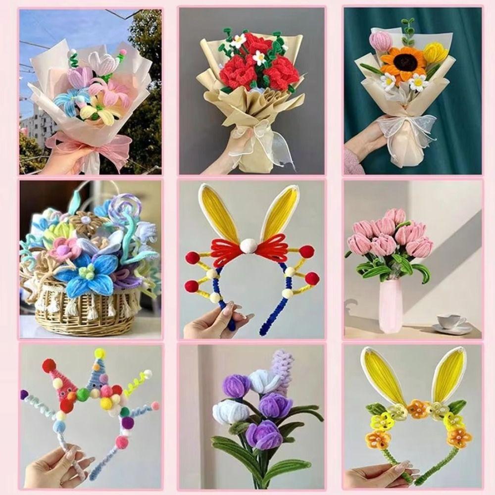 100pcs Plush Tinsel Stem DIY Strips Twist Bar Educational Toys Plush Wired Twist Sticks  Handcraft