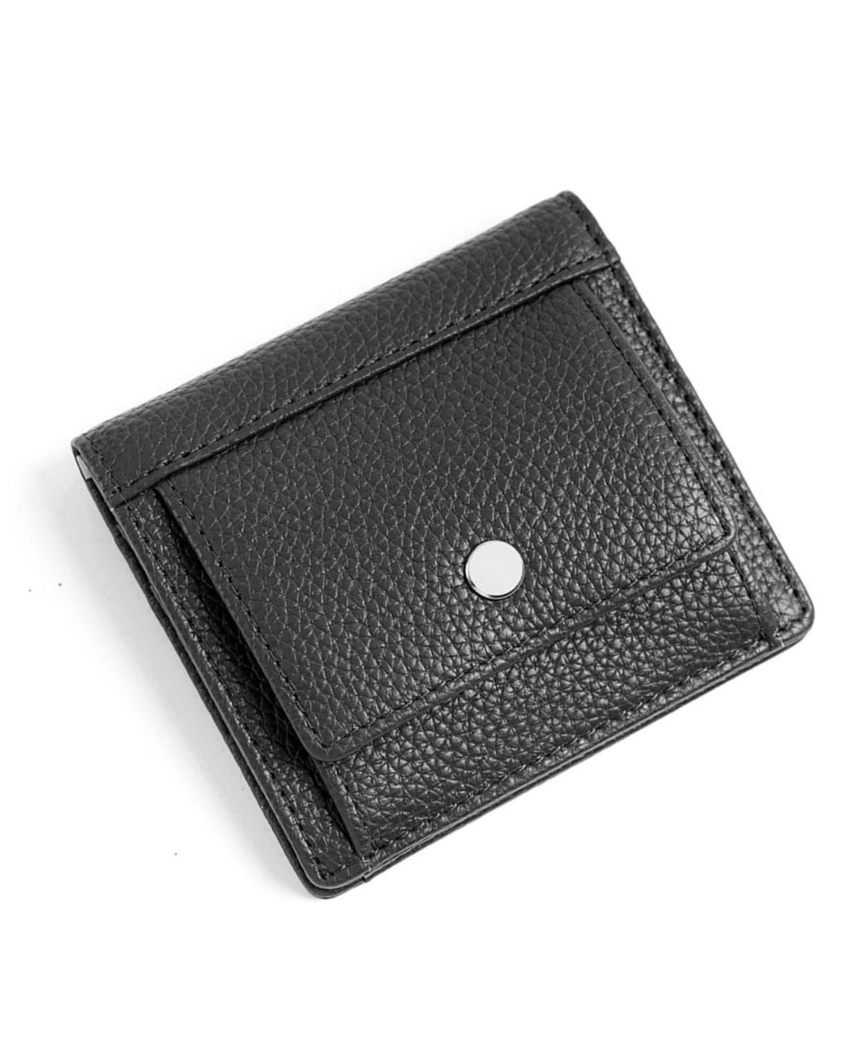 Eterglam Женский тонкий стильный мини-кошелек, натуральная кожа, маленький, компактный (черный)