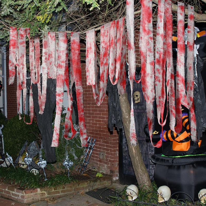 Halloween decorations: blood-stained bandages, gauze strips and hanging decorations – horror props, bloody bandage strips, pack of 6