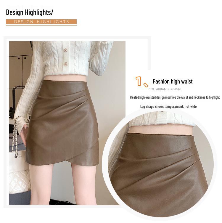 Women's A-Line Plus Size High Waist PU Leather Skirt – Korean Style, Irregular Hem, Anti-Exposure, Hip-Hugging for Autumn