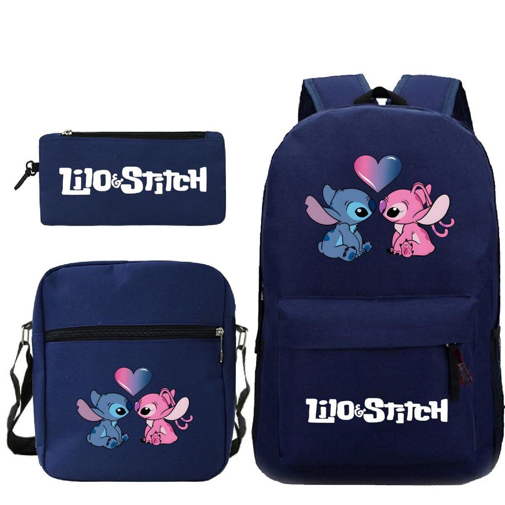 3 Piece School Backpack Set for Students Large Capacity Oxford Cloth Schoolbag with Shoulder Strap and Pencil Case