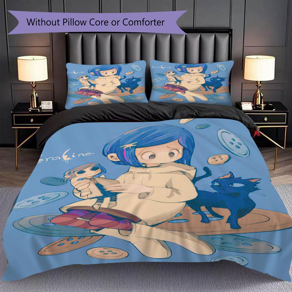 1PC Coraline Pattern Bedding Quilt Set Quilt Cover Pillowcase Home Decoration Birthday Gift (1 * Duvet Cover + 2 * Pillowcase, Without Core)