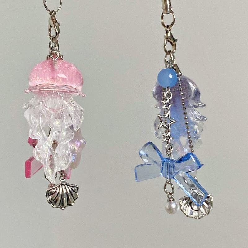 Sparkling Marine Charm Phone Chain Keychain With Firefly Design Resin Pendant Jewelry For Keys Bags Decoration