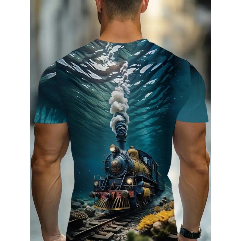 Großes Herren Zugmuster 3D-gedrucktes Herren Rundhals Kurzarm T-Shirt Sommer Mode T-Shirt Lässig Bequem Vielseitiges Oberteil