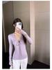 Spicy Girl V-neck Bow T-shirt: Women's Slim-Fit Long Sleeve Top for Early Spring