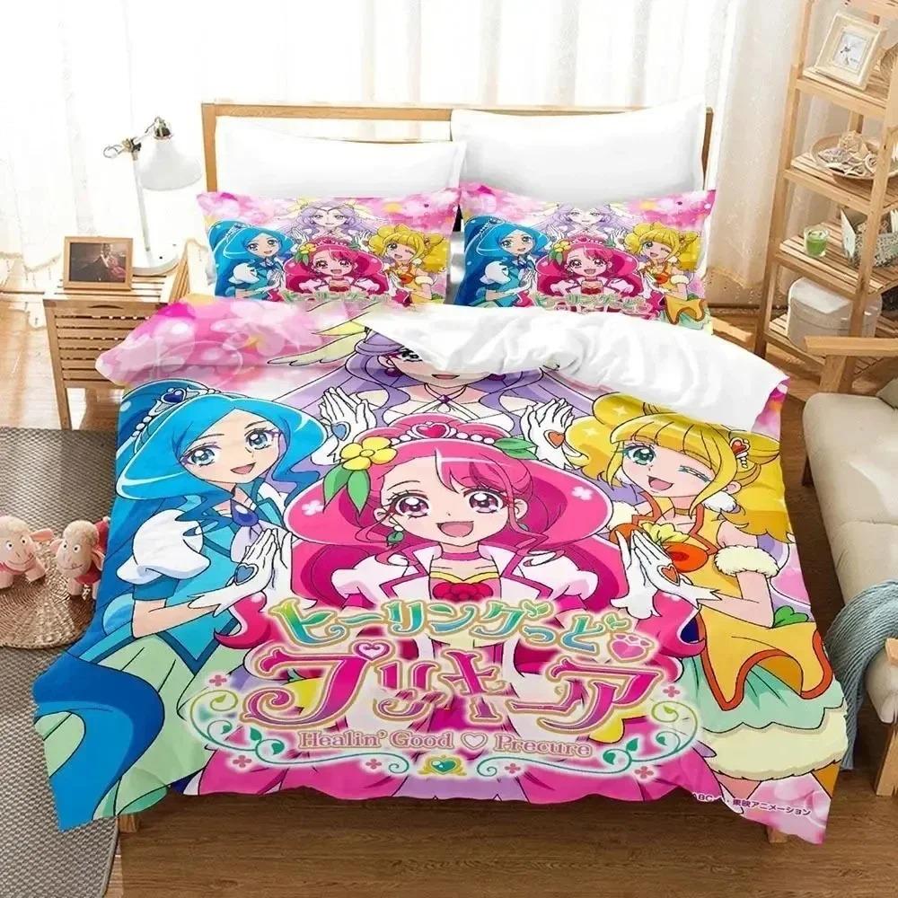 Anime Pretty Cure Bedding Set Boys Girls Twin Queen Size Duvet Cover Pillowcase Bed Kids Adult Fashion Home Textile Customizable