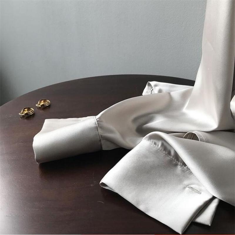 Jaro podzim klopa saténové halenky jednobarevná bílá černá košile s dlouhým rukávem dámská zelená halenka do kanceláře Módní top