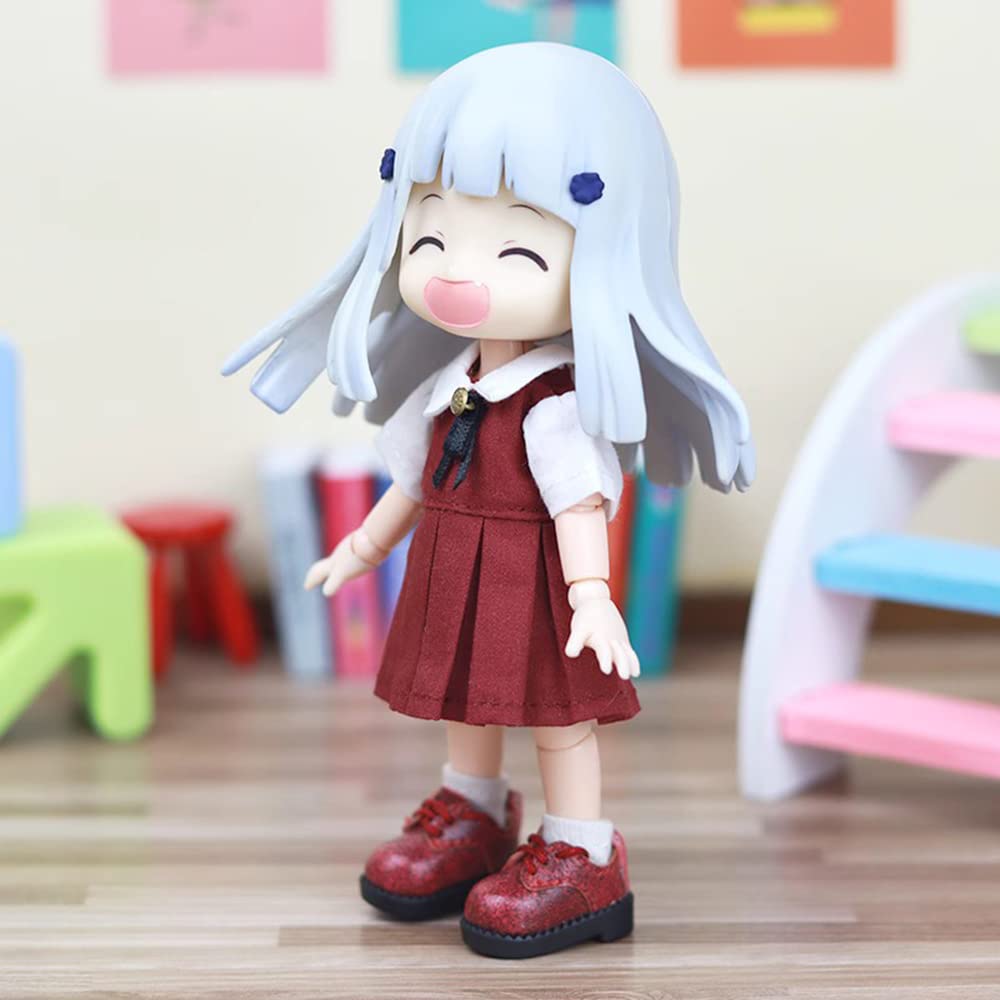 Obitsu 11 OB11 Size Outfit for Obitsu Doll 11cm School Honor Student Two Colors Body, Uniform, One-Piece Dress, Style, (Dark Red)