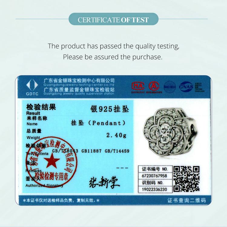 Bisaer 925 Sterling Silver Camellia Charm Beads for Women Original Bracelet Jewelry