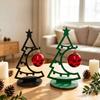 Holiday Atmosphere Ornament Christmas Tree Table Decoration, Metal Line Art Sculpture with Festive Figurine for Workstation Red Ball Xmas Party Desk,