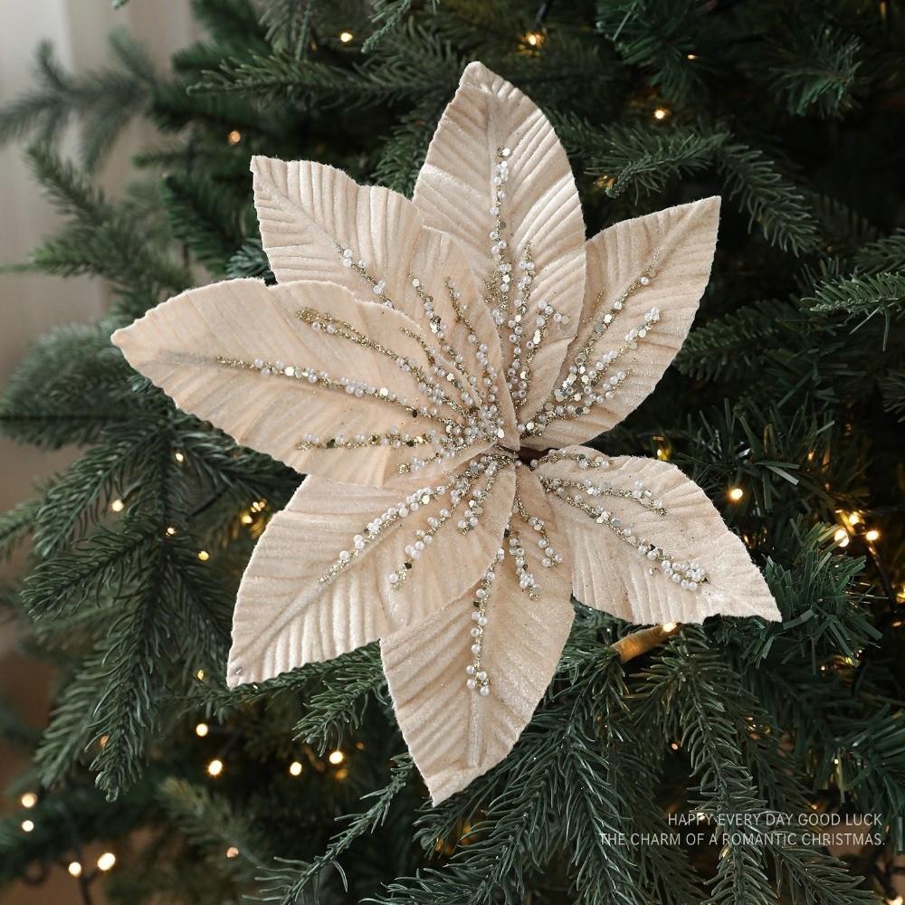 New 25CM Artificial Poinsettia Flower Sequins Sparkling Christmas Glitter Flower Glitter Sequins Flower Christmas Decoration