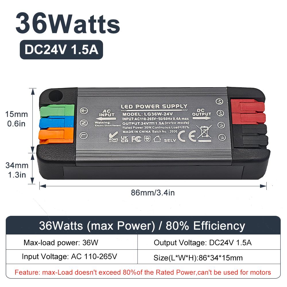 Ultra-thin LED Power Supply 36W 65W 100W 200W AC 110-265V Worldwide Compatible DC 12V 24V Silent Lighting Transformer LED Conver