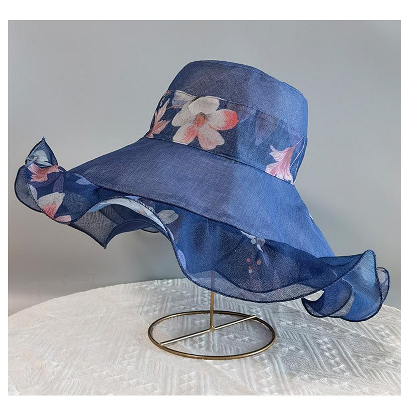 Double-sided mom hat fashion wave along beach hat ladies summer outdoor sun protection cotton and linen foreign gas bucket hat