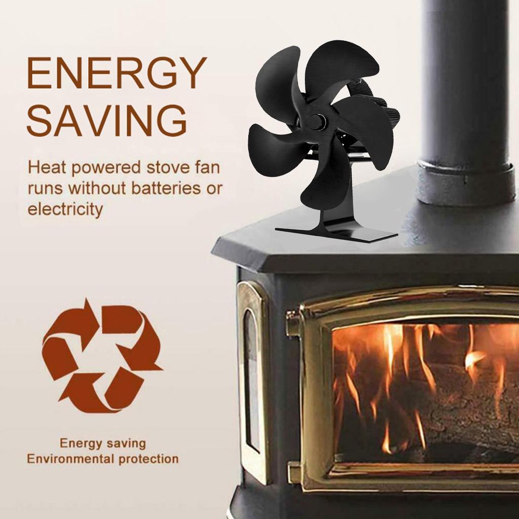 5 Flügel Schwarz Kamin Wärmegetriebener Ofenventilator Holzscheitbrenner Ecofan Leise Heim Kaminventilator Effiziente Wärme