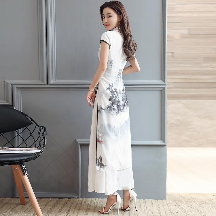 Improved Cheongsam Women's Retro Chinese Landscape Painting Style Long Dress