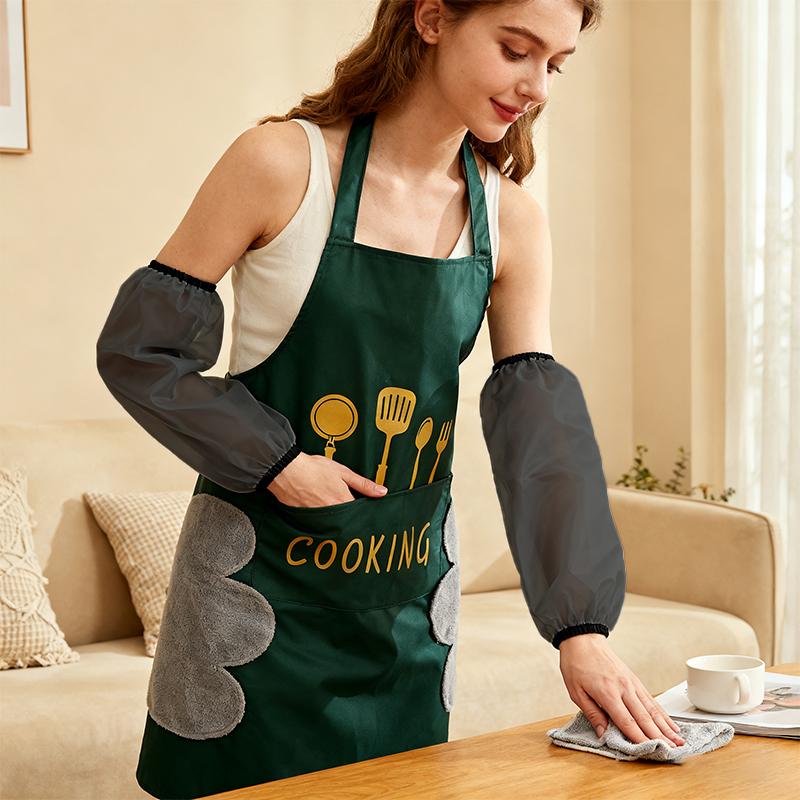 Waterproof Oilproof Apron and Oversleeves Can Wipe Hands Cooking Housework Cleaning Aprons Dirt-resistant Apron Sleeves Sets