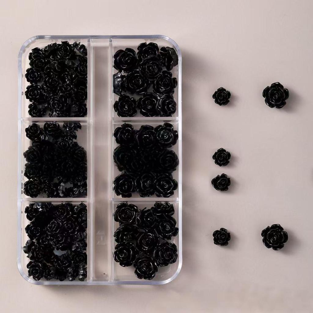 Boxed Set of 90 Camellia Resin Rhinestones for Nail Art - Iridescent 3D Flower Decorations In Various Sizes.