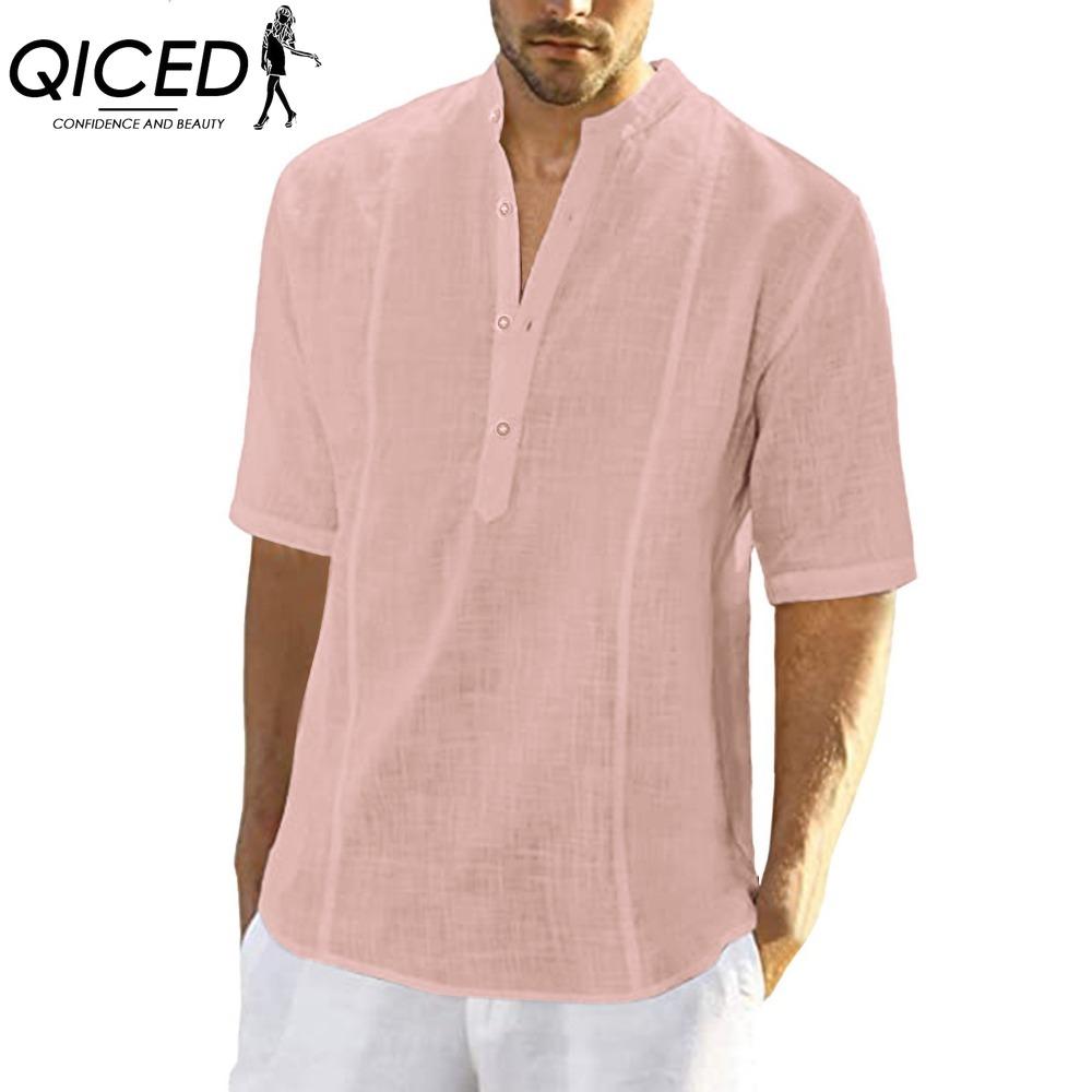 Футболка с коротким рукавом из хлопка QICED, мужская модная свободная рубашка с коротким рукавом и принтом «Сострадательная рубашка» S розовый