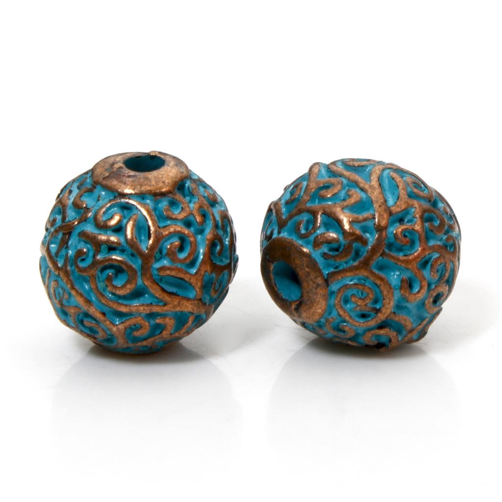 10 Pièces Alliage à Base de Zinc Perles Espacement Patinées Pour Fabrication de Bijoux DIY Charme Motif Rond Sculpté Cuivre Antique Bleu Fermoirs
