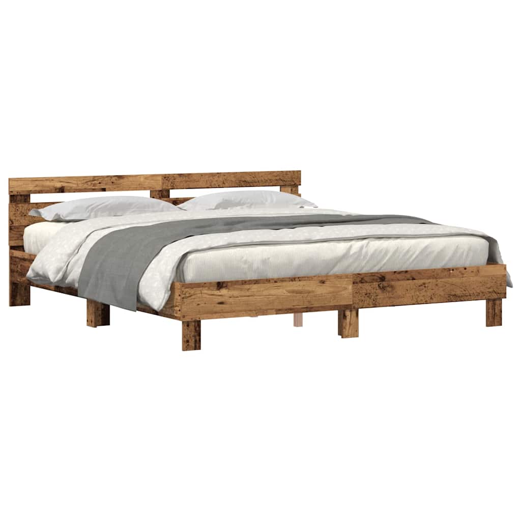 LED Bed Frame with Reclaimed Wood Look 200 x 200 cm Engineered Wood