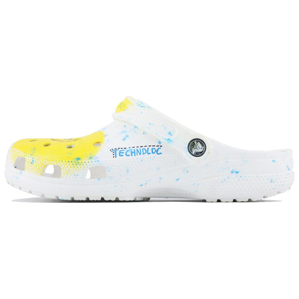 Crocs Classic clog Happy Long Live SDS Hand-Painted Ink Splash Graffiti Design Comfortable Versatile Hole Shoes Unisex White