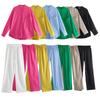 Damen Multi-Color Tasche Drapierter Hemd & Elastische Taille Freizeit Hosen Set