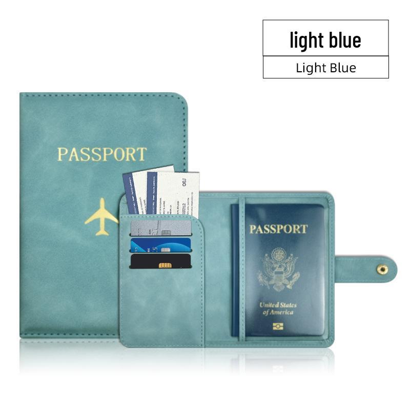 Leather Passport Holder with Airplane Buckle & Multi-Card Slots - PU Passport Protection Set