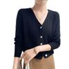Elegant Women's V-neck Cashmere Jacquard Cardigan - Soft Knitwear for Autumn & Winter
