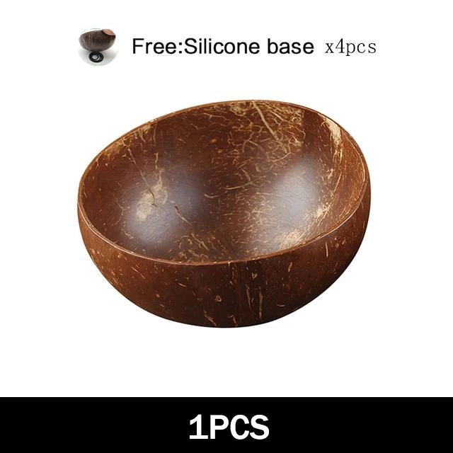 Natural Coconut Bowl 12-15cm Handmade Wooden Tableware Wood Spoon Dessert Fruit Salad Mixing Rice Ramen Bowl Kitchen Dinnerware