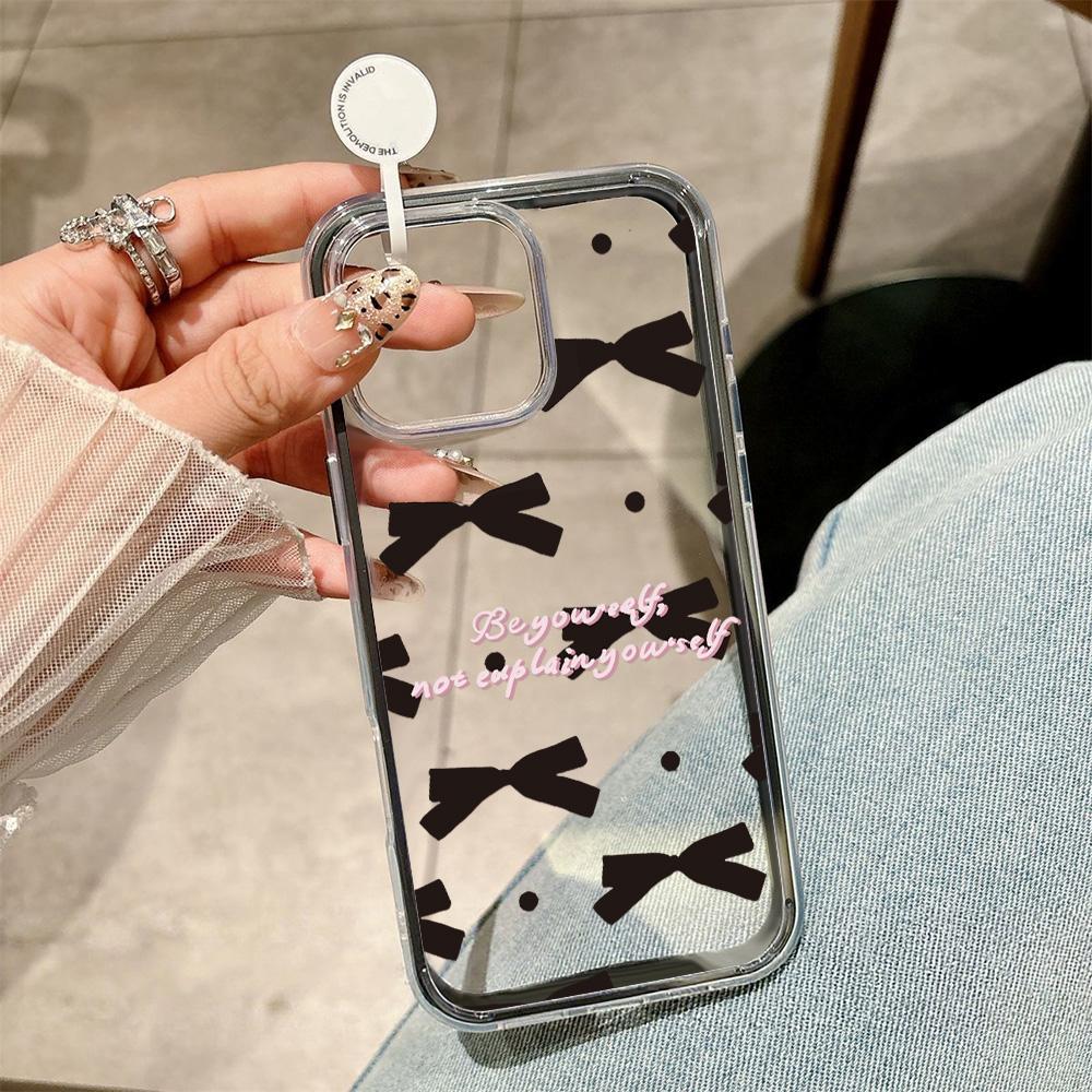 Cute Black Bowknot Phone Case For iPhone 17 Pro Case iPhone 15 13 11 12 14 16 Pro Max 17 Air 2 IN 1 Shockproof Silicone Cover