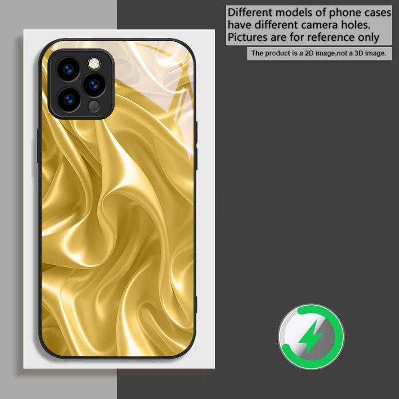 The golden silk of waves suitable for iPhone 17 Pro Max 16E 15 Pro 14 13 Plus 12 mini 11 XR Xs 7 8 16 Air black Glass Phone Case