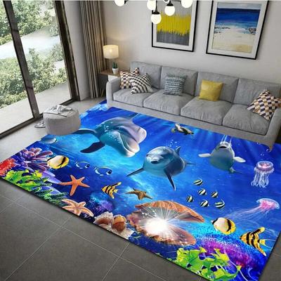 Ocean Dolphin Pattern Carpet Living Room Bathroom Decor Childrens Bedroom Rugs Underwater Marine Life Area Rugs Anti-slip Mats