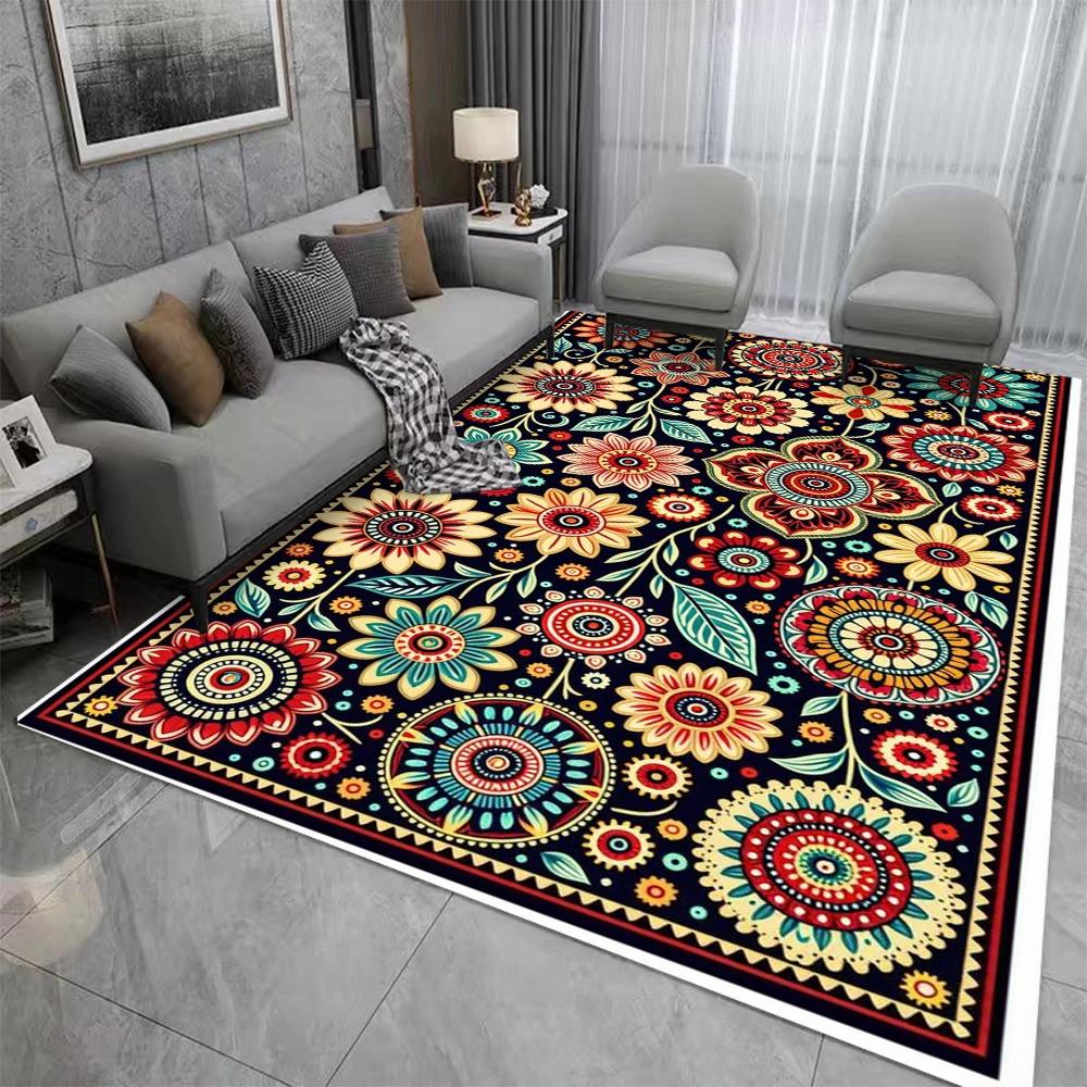 Tapis Style Rétro Bohème Perse Fleurs Salon Chambre Balcon Canapé Table Tapis de Porte Antidérapant Lavable en Machine Tapis de Maison Décor