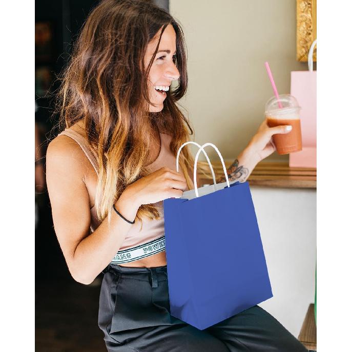 qiqee 24PCS Medium Gift Bag with Handles Bulk 11"x5"x8" Gift Bags Purple Blue Bags Multiple Uses (Medium Size)