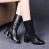 New Women Versatile Leather Boots Fashion Antislip High Heels Female Casual Comfortable Boot External Wear Trendy Shoes