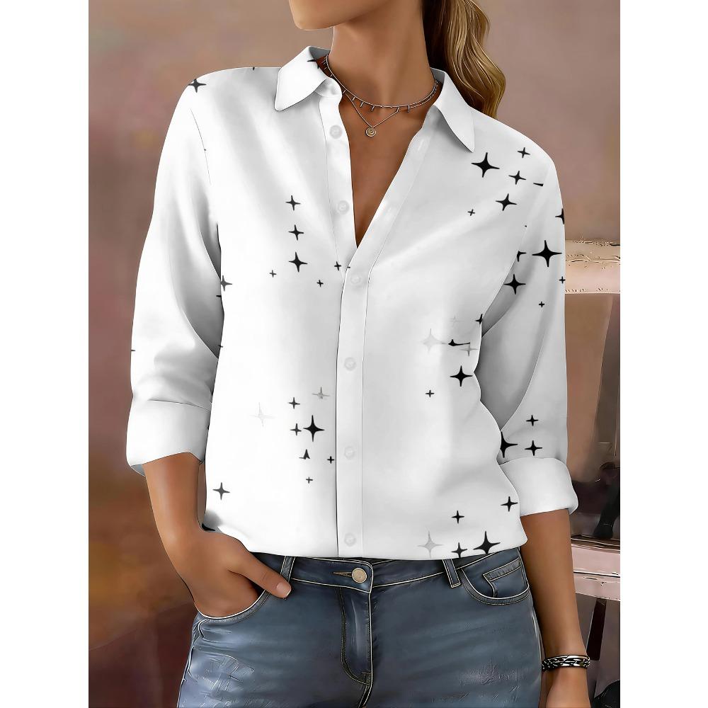 New fashion women's button-down shirt, spring and autumn casual top versatile commuter lapel button-down long-sleeved shirt