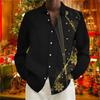 Christmas Men's Long-Sleeve Shirt, Red and White Color Block, Christmas Ball and Snowflake Pattern, Holiday Party Shirt
