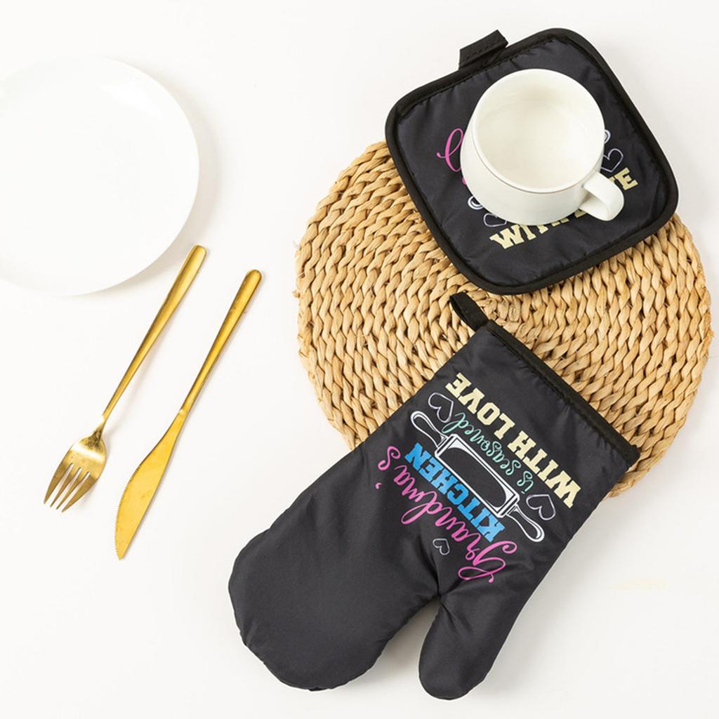 Kitchen Microwave Insulation Gloves with Mat Heat Resistant Baking Gloves Cooking Baking Gloves Oven Mitts Enduring