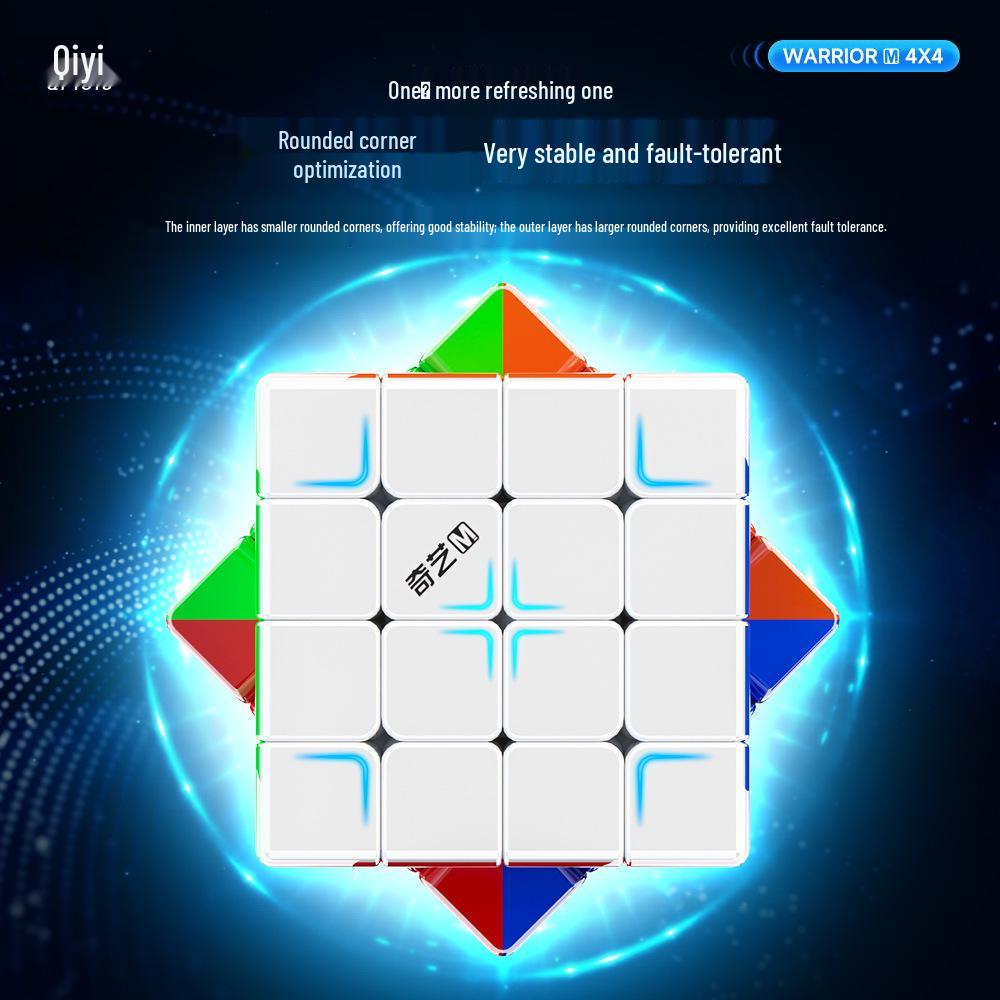 QiYi Warrior M Magnetic 4x4 Cube: Beginner-Friendly Competition Speedcube & Educational Gift for Kids