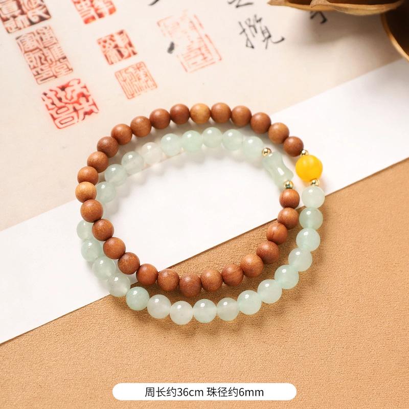 Multi-circle green sandalwood bracelet, men's and women's cultural play plate play bracelet, agate wooden Buddha beads stacked with accessories