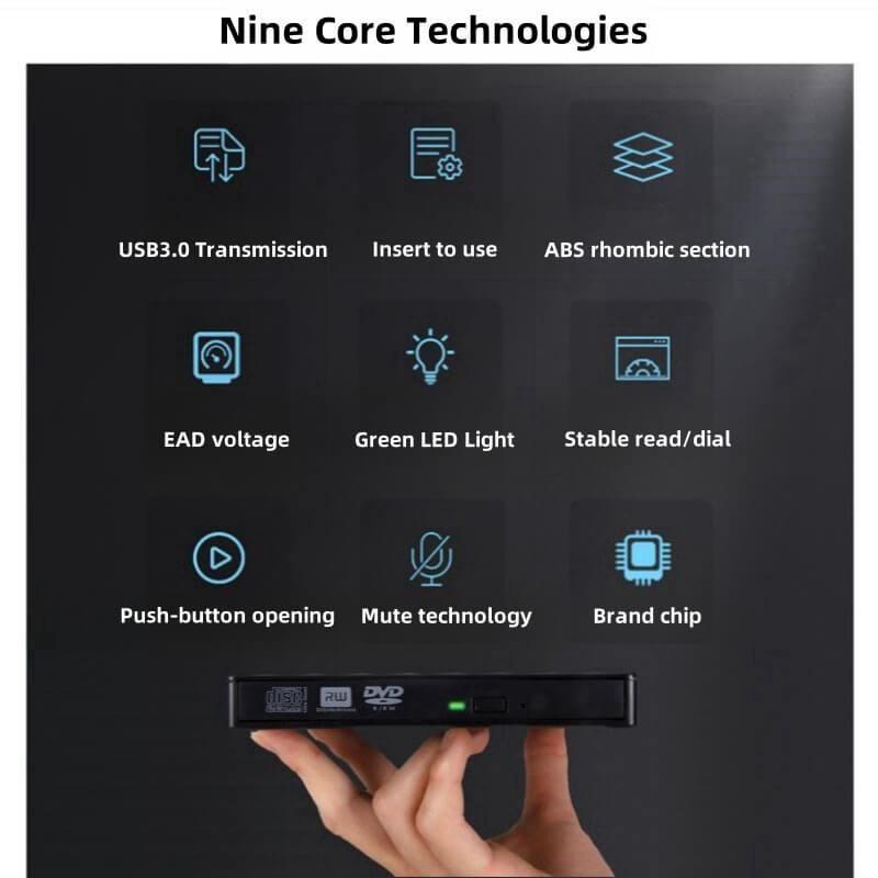 Portable External DVD/CD RW Drive Burner Writer (USB 3.0 and Type C + Type A) USB Mobile Optical Drive