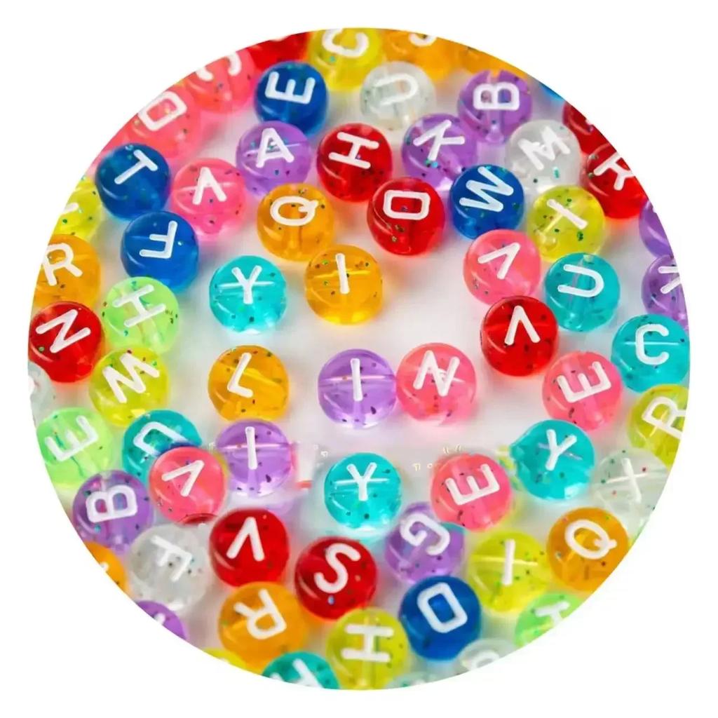 100/200/300/500 Stück Acryl-Buchstabenperlen, gemischt, rund, flach, lose Abstandsperlen für die Herstellung von handgefertigten Schmuckstücken, DIY-Armbändern und Halsketten