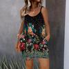 Womens Sleeveless Spaghetti Strap Romper Retro Floral Print Pocket Short Jumpsuit