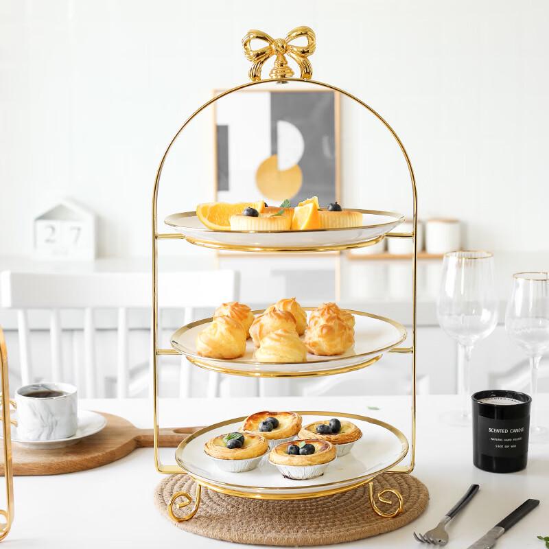 Gold-Trimmed 3-Tier Ceramic Dessert Stand