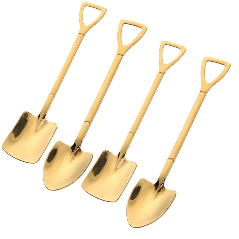 4 Pcs Pieces Coffee Spoon Stainless Steel Stiring Teaspoons Ice Cream Cake Dessert Spoon Set Sliver Tableware Party Cutlery