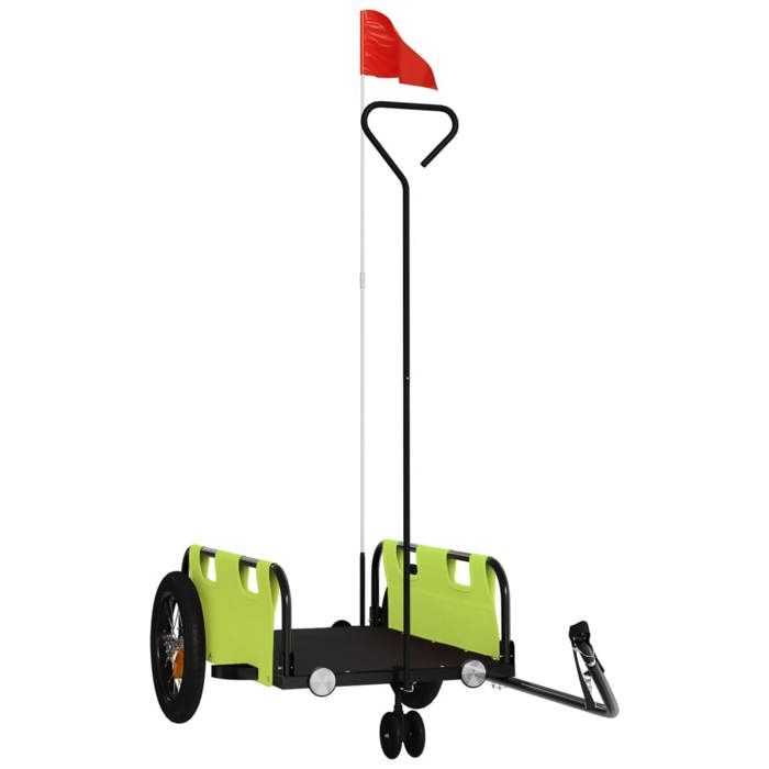 VidaXL Remorque de Vélo, Chariot de Transport avec Barre d'Attelage, Remorque de Bicyclette avec Drapeau pour Bagage, Vert 94186