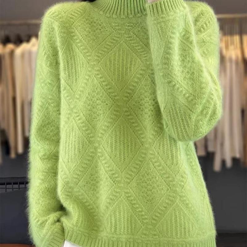 Temperament Casual Höst och Vinter Halvpolokrage Damtröja Ny Stil Västerländsk Stil Inre Stickad Topp