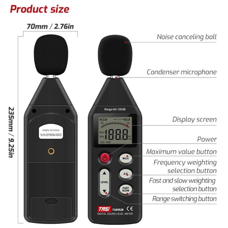 652F LCD Dezibelmeter Schallpegelmesser 40-130dB Handheld Schallpegelmesser Alarm Digitales Lärmmessgerät Dezibel Monitor Test